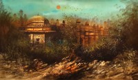 A. Q. Arif, 24 x 42 Inch, Oil on Canvas, Cityscape Painting, AC-AQ-423